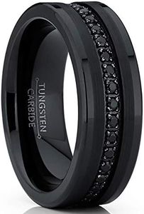 Metal Masters Co. Tungsten Carbide Black Wedding Band Eternity Ring, Cubic Zirconia Inlay Comfort Fit 12.5