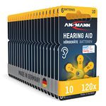 ANSMANN Hearing Aid Batteries [Pack of 120] Size 10 Yellow Zinc Air Hearing-Aid Suitable for Hearing Aids, Sound Amplifier - 1.45V Mercury Free