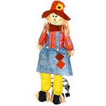 Shappy 60 Inch Large Fall Scarecrow Sitter Country Charm Harvest Outdoor Indoor Halloween Decoration Bird Scare Sitting Scarecrow for Garden Home Yard, Girl Style