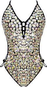 Neva Nude Lustrous Prism Black Crystal One Piece Bodysuit Small