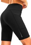 Women's High Waisted Biker Shorts 8" Running Workout Tummy Control Bike Spandex Volleyball Tennis Biking Walking Yoga Shorts Zipper Pockets(Black,M)