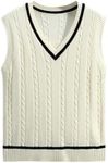 GORGLITTER Men's Striped Cable Knit Sweater Vest Sleeveless V Neck Pullover Sweater Tops Beige X-Large