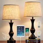 Touch Lamps for Bedrooms Set of 2, Bedside Lamp with USB C+A Charging Ports, 3 Way Dimmable Nightstand Lamps with Premium Linen Fabric Lampshade for Bedroom, Living Room (Bulb Included)