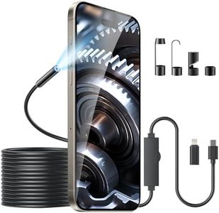Endoscope Camera with Light for iPhone Android – 1920P Snake Borescope with 8 LED, IP67 Waterproof Inspection Tool for Drain Pipe Engine Plumbing (16.4FT Semi-Rigid Cable)