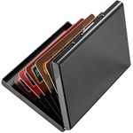 Enyoir Slim RFID Credit Card Protector Wallet, Block Identity Thieves, Stainless Steel Aluminum Metal Holder Case with 6 PVC Slots (Black)