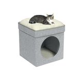 Bonlife Felt Cat House Indoor,Foldable Pets Bed Small Cave Kennel with Two Move Cushion,Winter Dog Bed Warm Comfortable,Light Grey,32X32X39CM