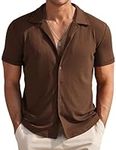 COOFANDY Men Short Sleeve Button Down Shirts Camp Collar Shirts Beach Linen Textured Shirts Summer Cuban Shirts
