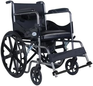 Asmofit Folding Wheelchair 2 in 1 (Commode + Regular Usage) with Safety Belt, Easy to Fold, Removable Top Seat for Commode Usage, Weight Bearing Capacity 120 kg