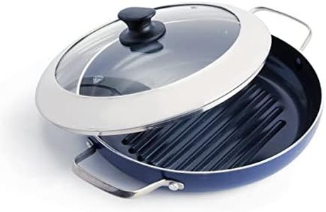 Blue Diamond Cookware Diamond Infused Ceramic Nonstick 11" Grill Genie Pan with Lid PFAS-Free Dishwasher Safe Oven Safe Blue