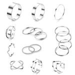 YADOCA 17Pcs Knuckle Rings for Women Silver Stainless Steel Plain Band Twist Open Rings Set Simple Stacking Midi Thumb Finger Rings