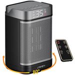 Electric Space Heater, 1500W PTC Ceramic Heater with Thermostat, Fan Heaters for Home Low Energy, Remote Control 1-12H Timer, 4 Mode 80 Degree Oscillation Overheating and Tip-Over Protection (Square)