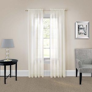 Pairs to Go Victoria Voile Modern Sheer Rod Pocket Window Curtains for Living Room (2 Panels), 59 in x 95 in, Ivory