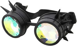 Kaleidoscope Goggles | Vintage Steampunk Rave Rainbow Glasses | Punk Costume (Black)