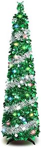 5 FT Christmas Trees with 90 Colorful Lights, Collapsible Artificial Sequin Pop Up Christmas Tree, Tall Skinny Pencil Tinsel Christmas Trees Xmas Tree for Home Apartment Basement Fireplace