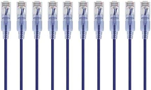 Monoprice SlimRun Cat6A Ethernet Patch Cable - Network Internet Cord - RJ45, Stranded, UTP, Pure Bare Copper Wire, 30AWG, 0.5 Feet, Purple, 10-Pack
