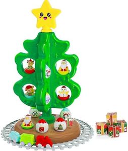 Baby Christmas Tree Toy with Topper Star: Montessori Christmas Tree Set with DIY Train Set&Tracks, Finger Puppets Snowman/Reindeer/Santa Tumblers for Toddlers Must Have Xmas Birthday Gift Indoor Decor