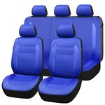 Flying Banner car seat Covers Protects Water Proof Faux Leather Carbon Fiber Fronts Rear Bench Covers (Blue Blue, Full Set - 8PCS)