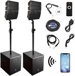 PRORECK Club 3000 12-Inch 4000w DJ Powered PA Speaker System Combo Set with Bluetooth USB Drive Read Function SD Card Remote Control,Two subwoofers and 8 line Array Speakers Set for Church, DJ, Live