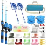 Kids Fishing Rod Reel Combo 4.92FT 2PCS Telescopic Pole Spincast Reel With Accessories Ultralight Tackle Starter Kit for Boys Girls Toddlers (2pack-Blue)