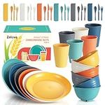 Wheat Straw Dinnerware Set for 6, 42 Piece Reusable Plastic Dinner Sets Service for 6, Unbreakable Plates and Bowls Set Include Cups, Forks, Spoons, Lightweight Microwave & Dishwasher Safe