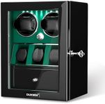 DUKWIN Watch Winder for 2 Automatic Watches, Green Lockable Watch Winders with Extra 3 Watch Storage, Jewelry Storage, 4 Rotation Modes, LED Light, Super Quiet Mabuchi Motor and Spring Watch Pillows
