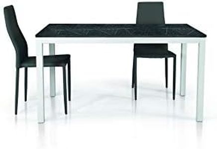 KONTE.DESIGN Tavolo TALAMONE in legno, finitura Marmo Nero e base in metallo bianco, 110x70-160x70