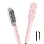 Wavytalk Hair Straightener Brush, Sleek Sweep Ionic Straightening Brush with 6 Temperature Adjust, Anti-Scald Ceramic Straightening Comb Fast Heating for Home Salon, Dual Voltage Pink.