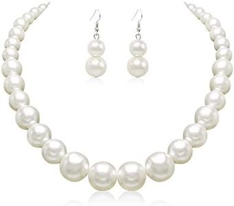 Colorose Round Pearl Beads Necklace for Women White Faux Pearl Bib Chunky Strand Necklace and Earring Set Costume Jewelry