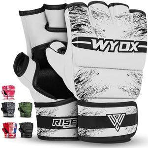WYOX MMA Gloves Grappling Sparring, Boxing Gloves Men Women Muay Thai Martial Arts Training, Half Finger Adjustable Mitts Wrist Support Kickboxing Gloves (White, S/M (15-21 cm))
