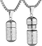 STWTR Tibetan Buddhist Meditation Stainless Steel Pendant Memorial Cremation Grey Pill Container Necklace for men and women with 23.6 "+1.9" necklace, Stainless Steel