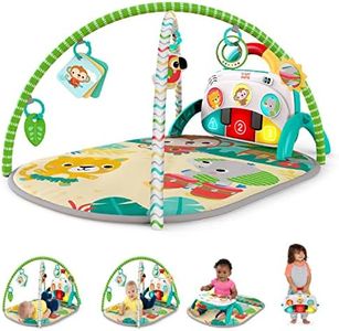 Bright Starts 4-in-1 Groovin’ Kicks Piano Gym, Tummy Time Play Mat & Activity Baby Toys, Green - Tropical Safari, Newborn to Toddler, Multicolor