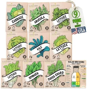 Lettuce Seeds for Planting: 9 Salad Greens Seed Packets, Hydroponics Heirloom Lettuce Bibb Romaine Kale Spinach Cabbage Swiss Chard Arugula Vegetables Variety Pack 100% Non-GMO by Sustainable Sprout