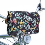 TOURBON Bike Bag Waxed Canvas Bicycle Handlebar Bag Zipper Closure Pouch Crossbar Front Frame Basket Cycling Saddebag Under Seat Strap-on Rear Rack Pannier (Black with Flower (type 2))