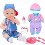 14 inch Baby Doll Baby Boy Dolls Reborn Baby Doll Real Life Dolls for Toddlers with Doll Clothes and Accessories (1 Doll+2 Sets Clothes+5 Pcs Accessories)