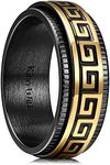 King Will Stainless Steel Spinner Wedding Band for Men 8mm Black Golden Plated Greek Key Ring Fidget Ring W(11.5)