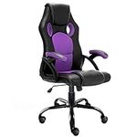 JL Comfurni Gaming Chair Ergonomic Swivel Executive Office Chair Home Office Computer Desk Chair Faux Leather Rocking Racing Chair Mesh Fabric Leather Material (Purple)