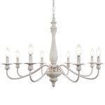 WBinDX 8 Lights Distressed White Farmhouse Chandelier, Rustic Wood French Country Dining Room Light Fixture Antique Candle Pendant Lighting Hanging for Kitchen Table Living Room Bedroom Entryway