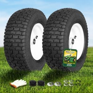 Wiltire 16x6.50-8 Riding Mower Tire and Wheel Assembly, 2-Pack, with 3/4" Bearings, 4 Ply Pneumatic, White Rim