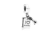 FGT Book Charm for Bracelets Necklaces Pendants I Love Reading Sterling Silver Heart Glasses Dangle Mum Auntie Granddaughter Daughter Family Valentine Birthday