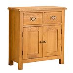 Lanner Oak Mini Sideboard Cabinet | Traditional Rustic Waxed Small 2 Drawer Solid Wood Storage Cupboard for Dining Room, Hallway or Living Room | Fully Assembled 80 x 75 x 33.5 cm