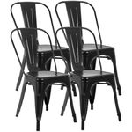 FDW Metal Dining Chairs Set of 4 Indoor Outdoor Chairs Patio Chairs Kitchen Metal Chairs 18 Inch Seat Height Restaurant Chair Metal Stackable Chair Tolix Side Bar Chairs (Black)