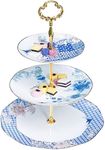 ACMLIFE Porcelain Cake Stand Ceramic Cupcake Stand with Blue Dessert Platters 2 Tiers, Snacks Desserts Cookies Display Tower Tray Ideal for Afternoon Tea Party, Wedding and Gift (Light Blue 3 Tiers)