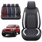 Aierxuan Jeep Wrangler JK JL Front Seat Covers Custom Fit 2007-2024 2/4 Door Sahara Willys Sport High Altitude Unlimited Truck Pickup Waterproof Leather Cushions(2 PCS Front, Black-White)