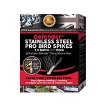 Defender Bird Spikes | Stainless Steel Pro Deterrent | Glue & Guide | 2.5 Metre