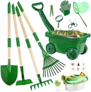 Duckura Kids Gardening Tools Bug Catcher Kit, Outdoor Toys with Wheelbarrow Set and Shovel, Rake, Bug Catcher Kit, Summer Yard Digging Weed Birthday Gifts Toys, Easter for Boys Girls Age 2 3+