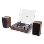 Roxel VRP-120 Turntable with Bookshelf Speakers, Vinyl Record Player with 3 Speed 3 Size Belt Driver Turntable, BT Streaming, Magnetic Cartridge, Vinyl-to-MP3 Recording, Walnut