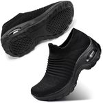 STQ Slip on Sneakers Women Arch Support Walking Shoes Comfy Mesh Breathable Comfy Lightweight Platform Sneakers Women All Black Size 8