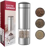 Electric Salt and Pepper Grinder Mill, Stainless Steel Automatic Pepper Mills with LED Lighting and Ceramic Grind Rotor, Adjustable Coarseness and Refillable Seasoning Bottle(Dry Battery Powered)