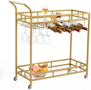 Bar Cart Gold, Wine Cart with 2 Mirrored Shelves, Wine Holders, Glass Holders, for Home Kitchen, Dining Room, 14.2"x29"x35.4"