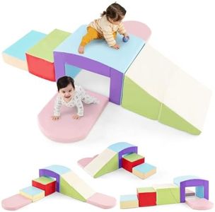 OLAKIDS Climbing Toys for Toddlers, 6 Piece Indoor Baby Foam Blocks Soft Play Set with PU Leather, Kids Climb and Crawl Sliding Activity Structure Gym Playground Climber
